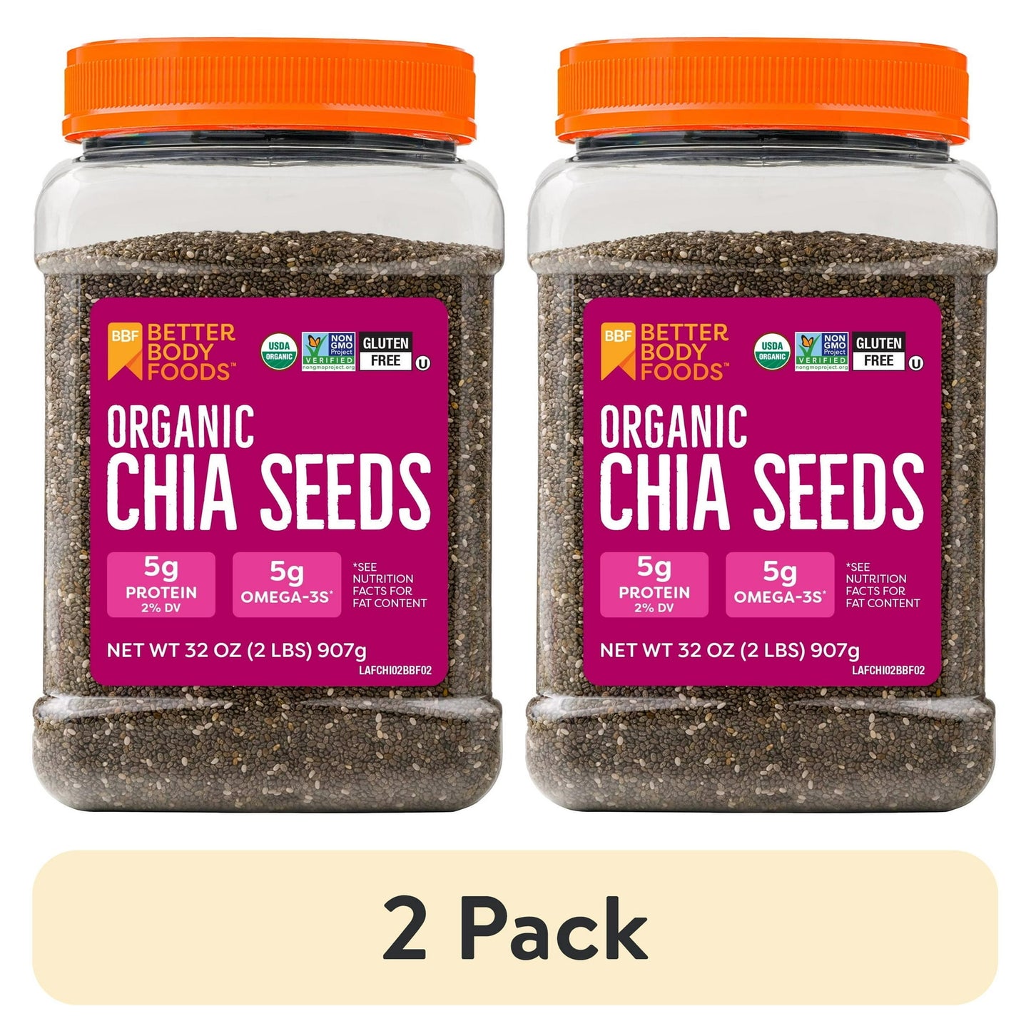 BetterBody Foods Organic Chia Seeds, 2.0 lb, 30 Servings