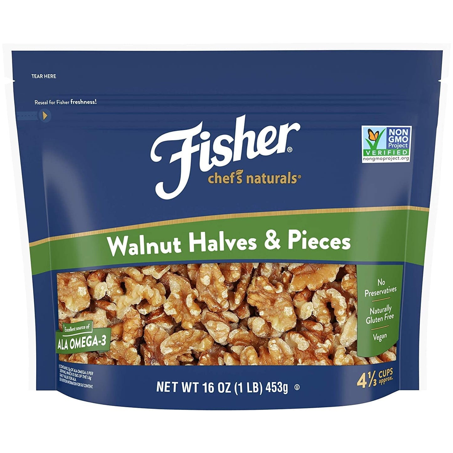 Fisher Chef's Naturals Gluten Free, No Preservatives, Non-GMO Walnut Halves &