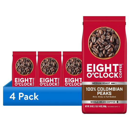 Eight O'Clock Coffee Medium Roast Whole Bean 100% Colombian Peaks Coffee 30 oz