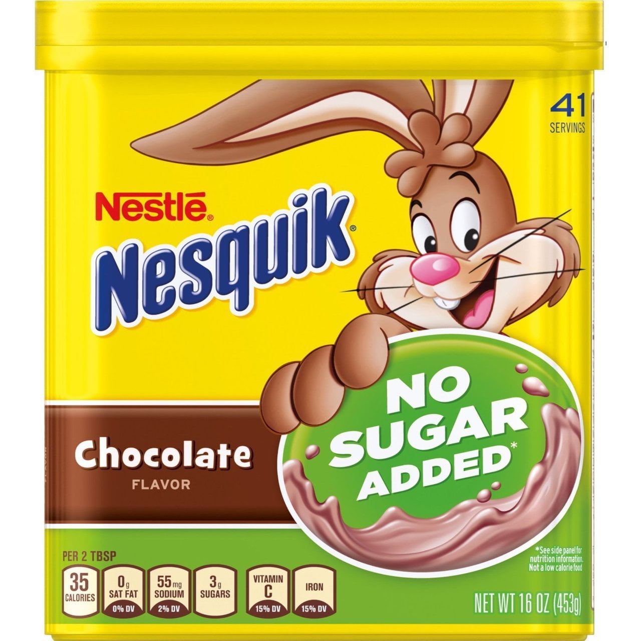 Nestle Nesquik No Sugar Added Chocolate Powder, 16 oz, Can, Makes Instant Chocol