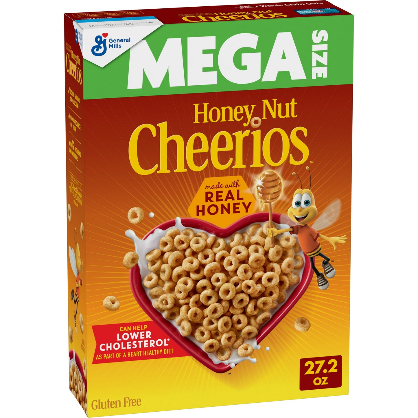 Honey Nut Cheerios, Heart Healthy Gluten Free Breakfast Cereal, Mega Size, 27.2