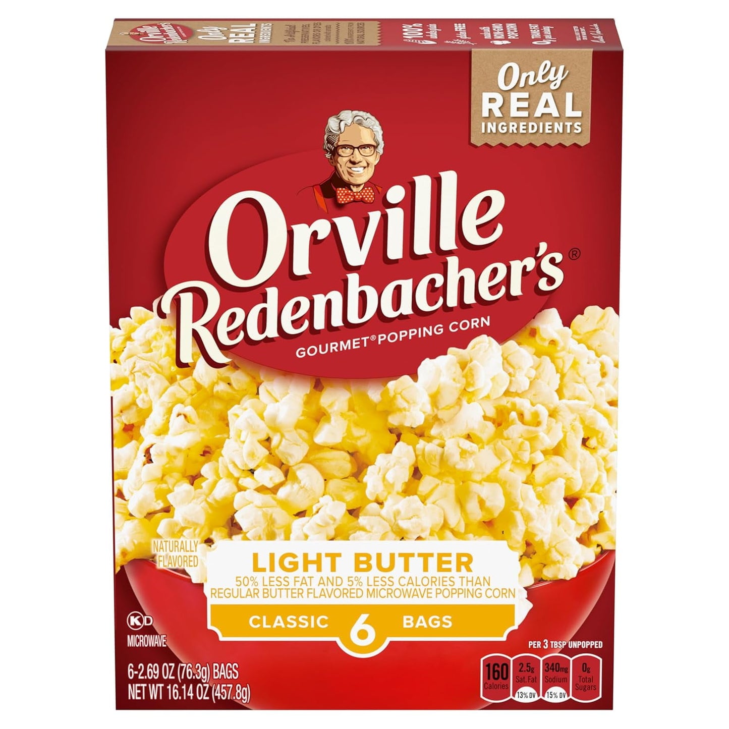 Orville Redenbacher's Microwave Popcorn, Light Butter Flavor, 2.69 oz., 6-Count
