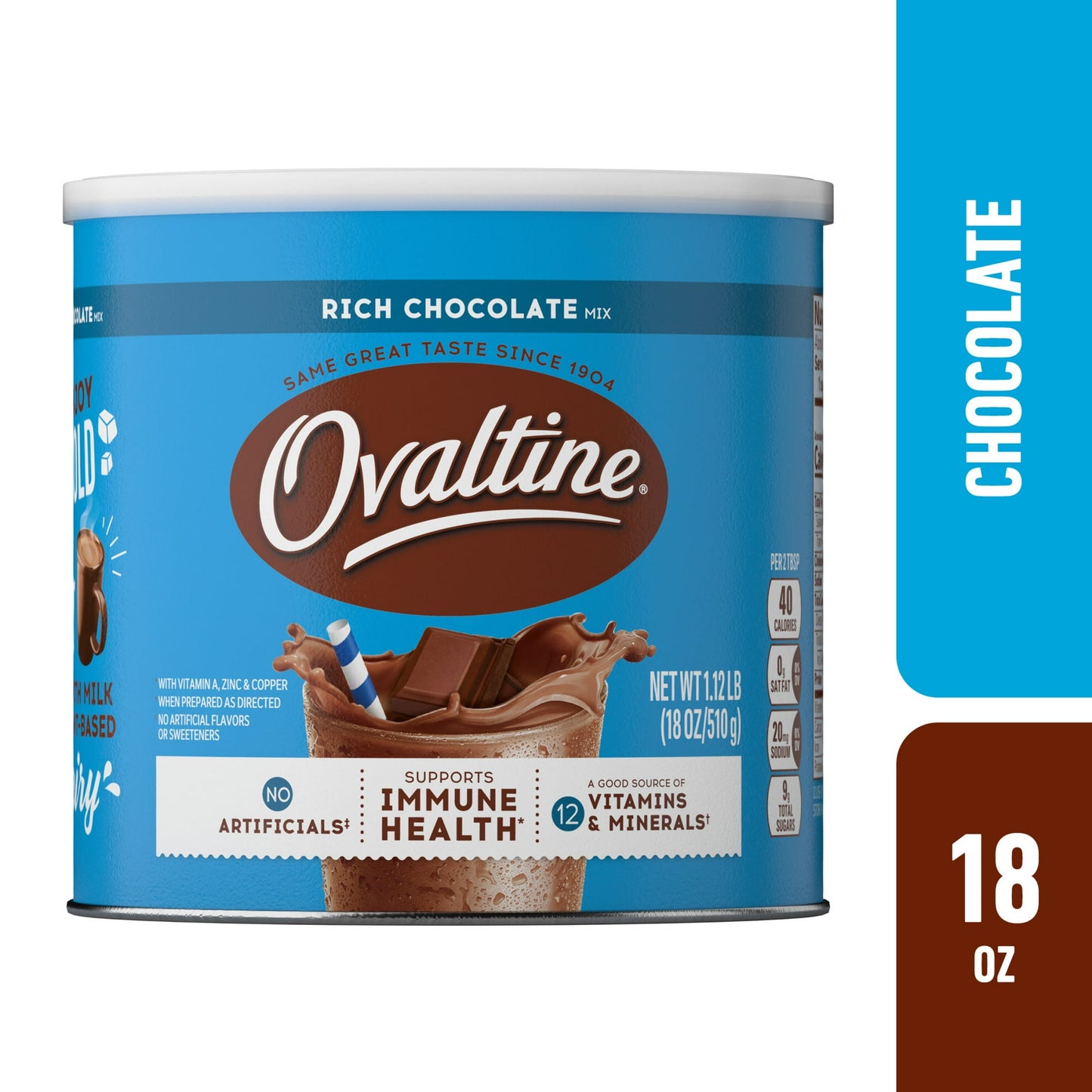 Ovaltine Rich Chocolate Drink Mix Powdered Drink Mix for Hot and Cold Milk 18 oz