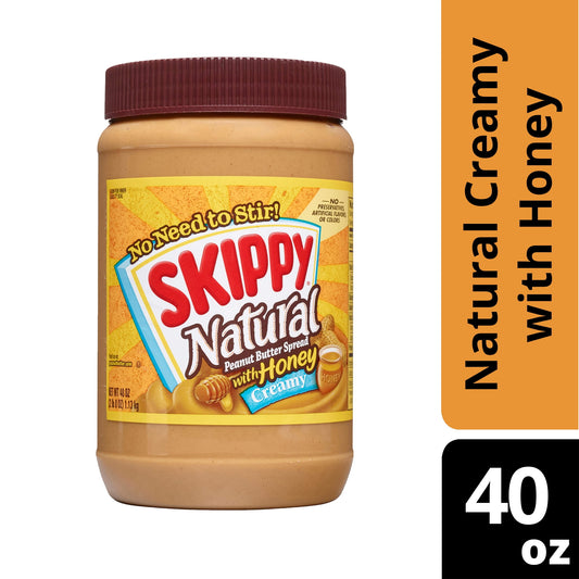 SKIPPY Natural Creamy Peanut Butter Spread with Honey, 6 g Protein Per Serving