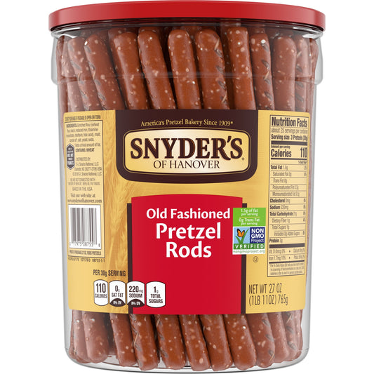 Snyder's of Hanover, Old Fashioned Pretzel Rods, 27 oz Canister (Pack of 2)